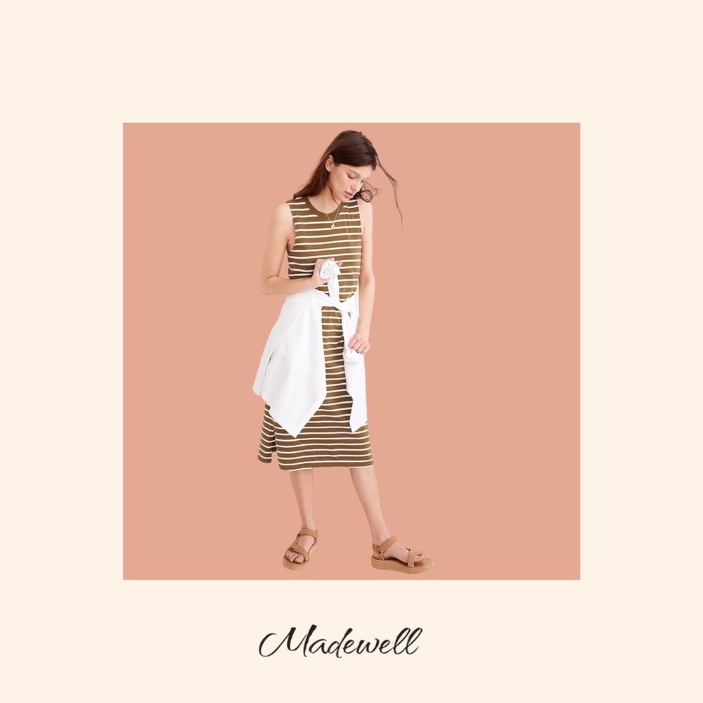 Madewell Organic Cotton Crewneck Tank Midi Dress in Stripe